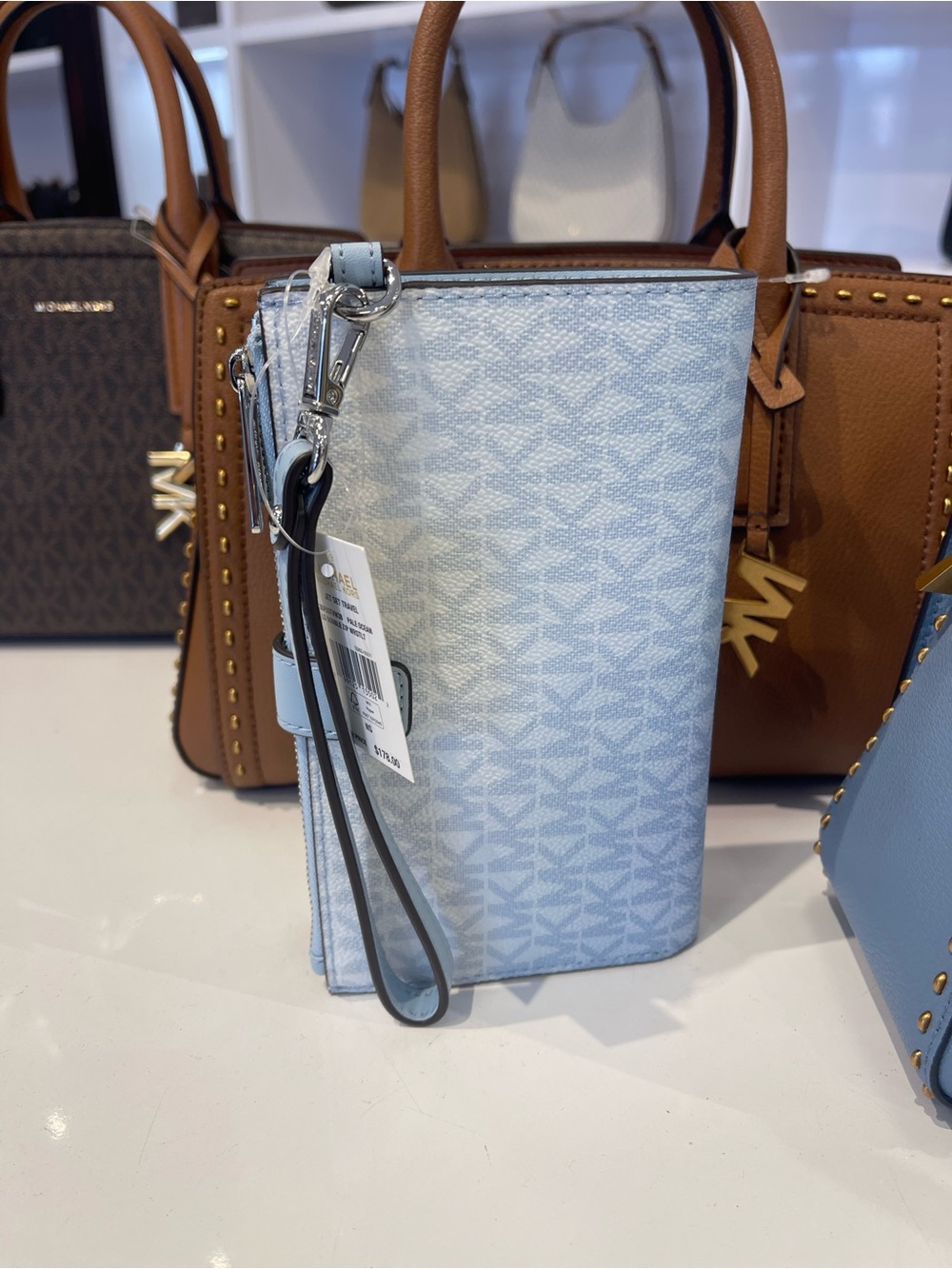 MICHAEL KORS Jet Set Large Double Zip Ombré Signature Logo Wristlet Pale Ocean - Picture 3 of 16